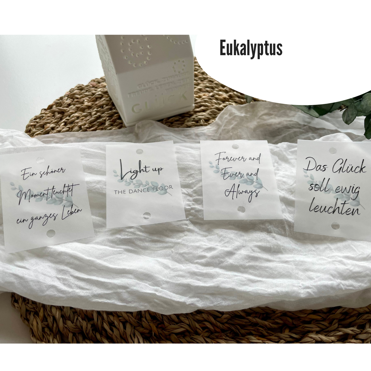 Alle 4 Sprüche nochmal mit dem Finish Eukalyptus
