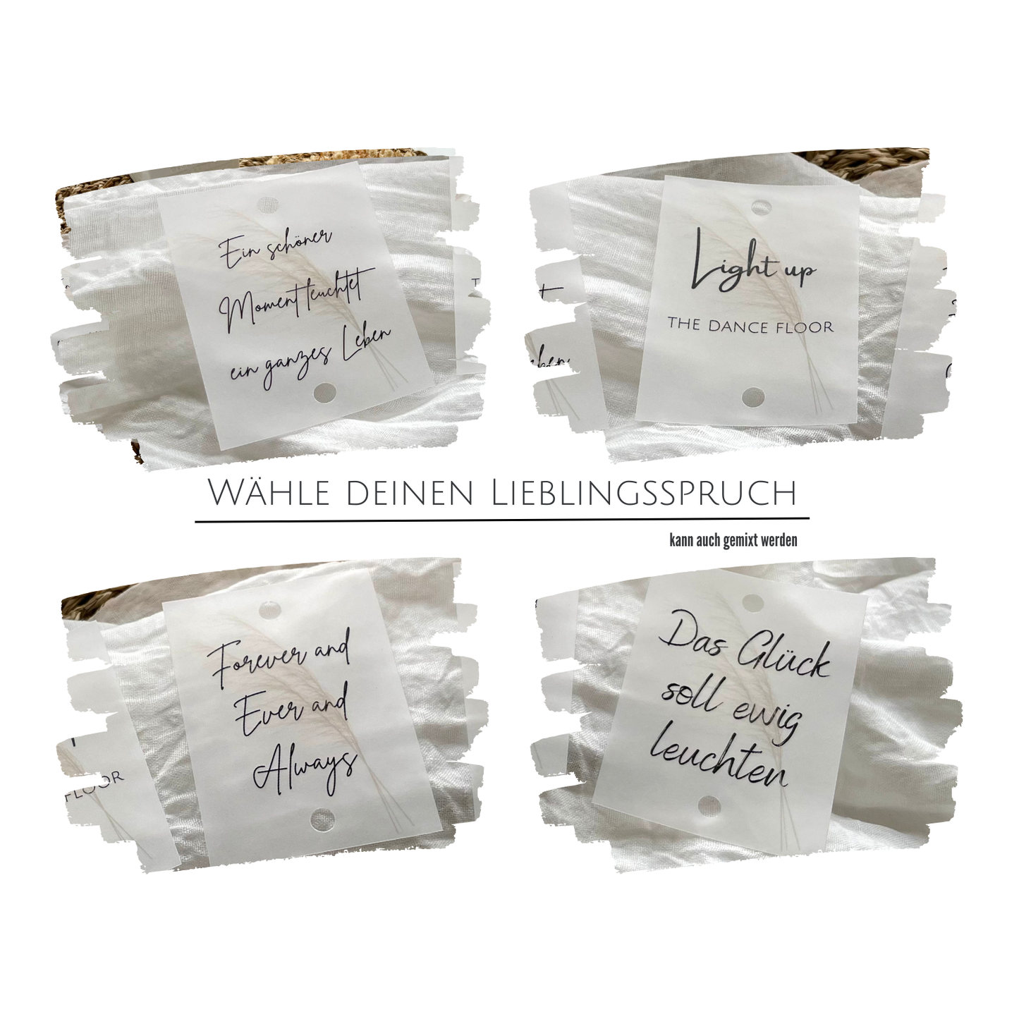 Alle 4 Sprüche extrahiert dargestellt, zur besseren Veranschaulichung
