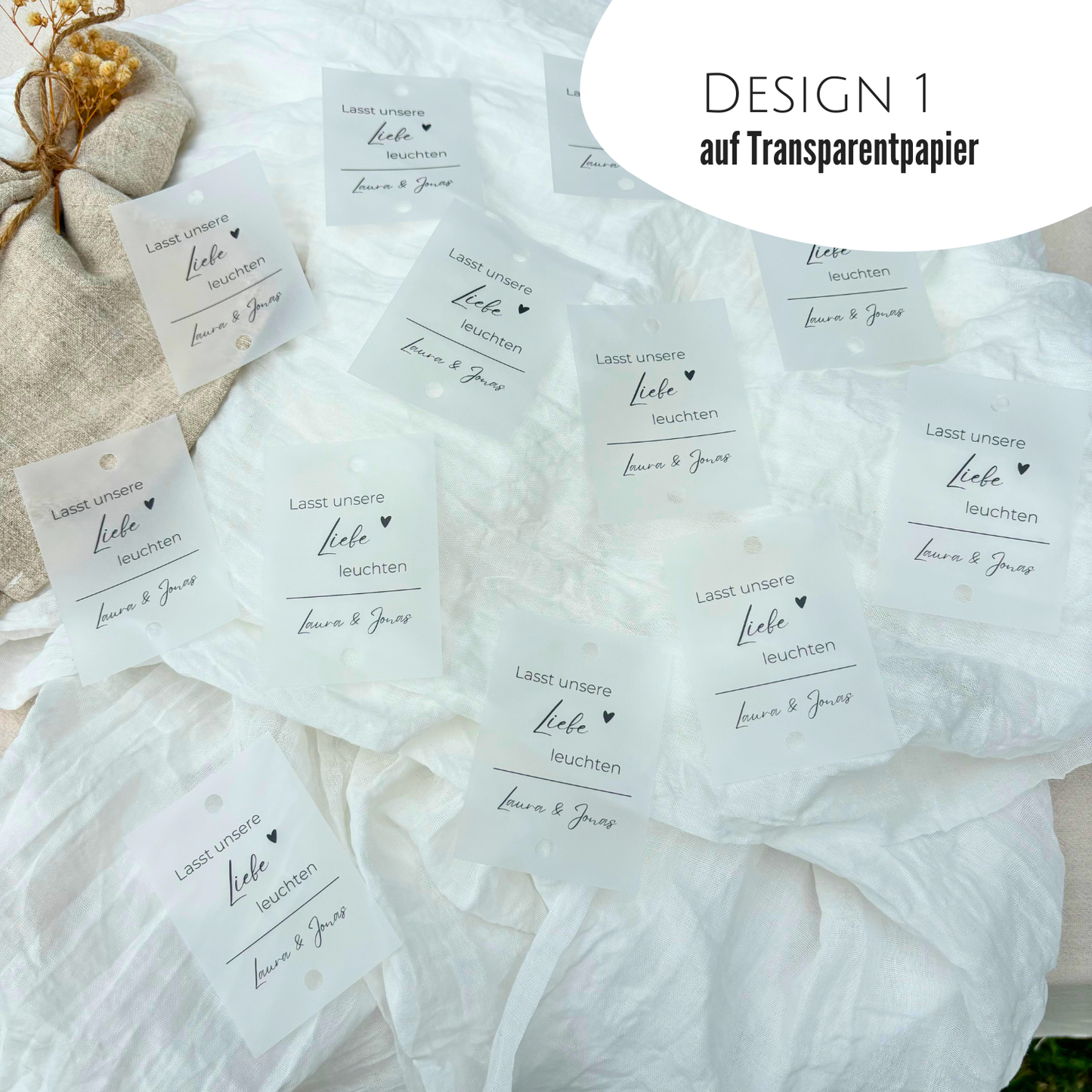 Design 1 auf Transparentpapier, Deko Ideen für Brautpaare