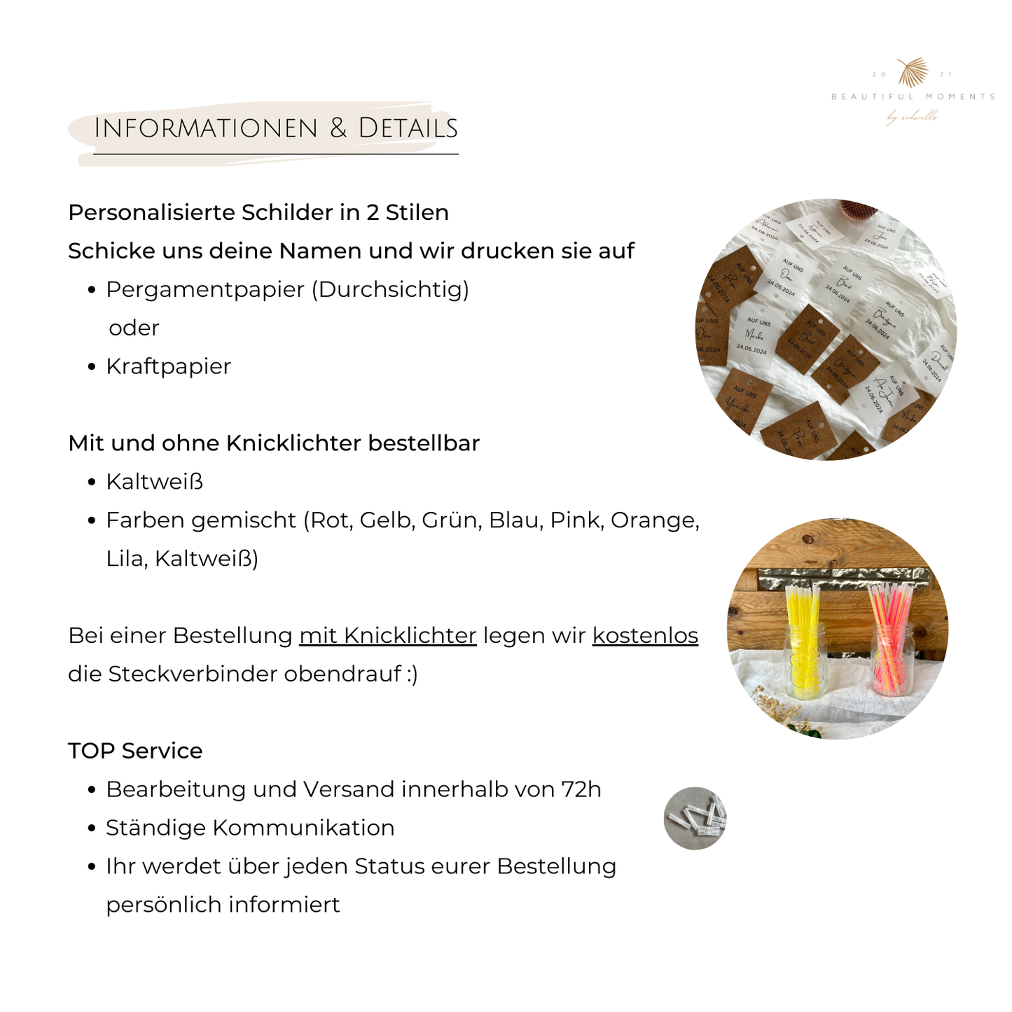 Informationen und Details zu den Schildern und Knicklichtern