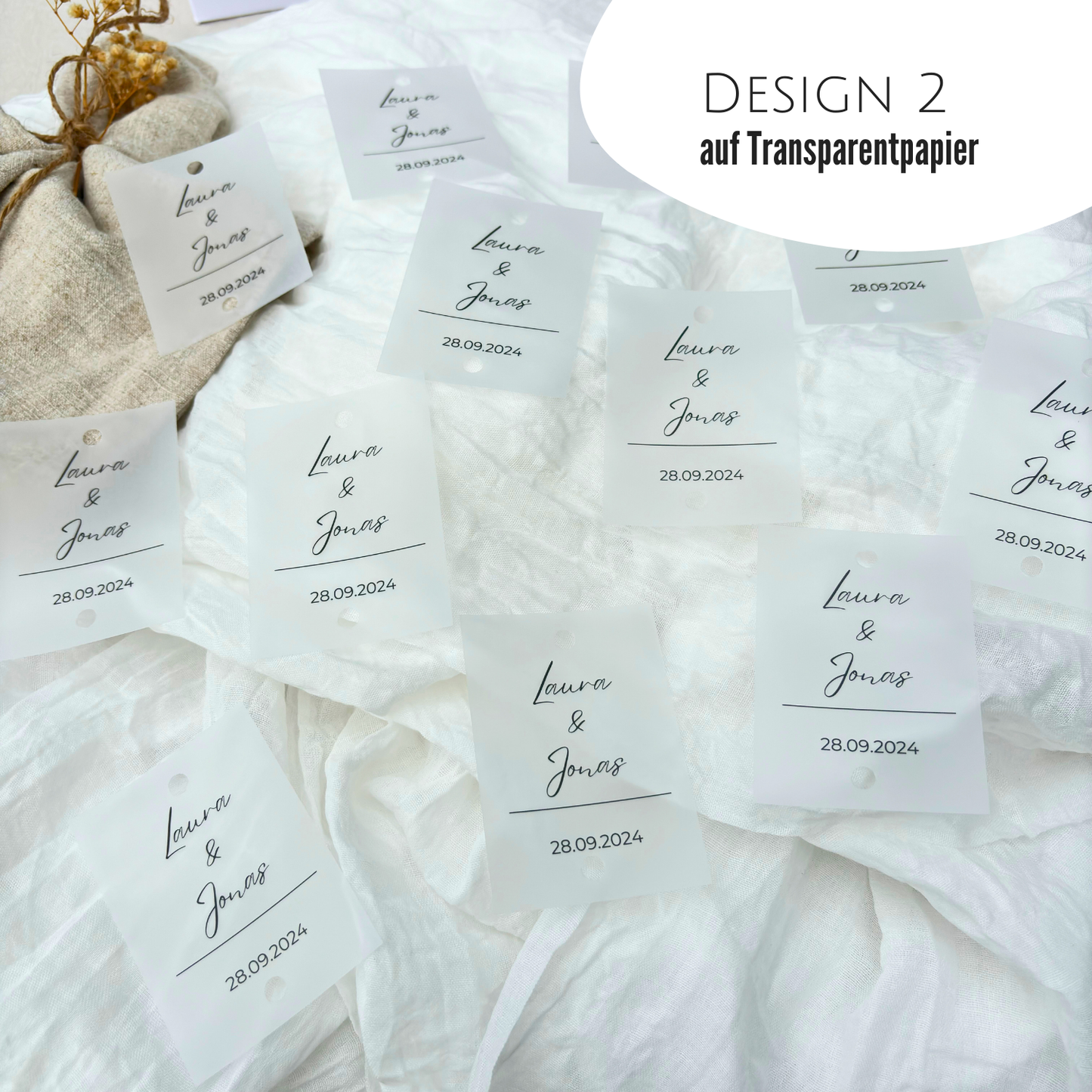 Design 2 auf Transparentpapier, individuelle Brautpaargeschenke