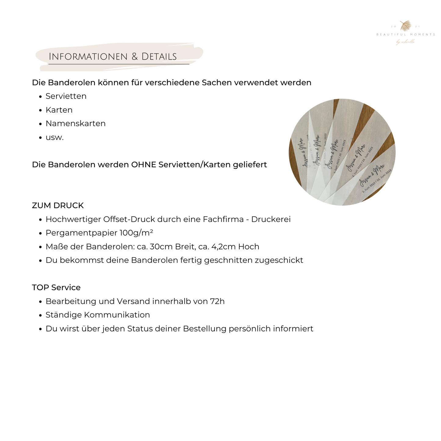 Transparente Banderolen für Hochzeit Einladungskarten, Dankeskarten. Maße 30x4,2cm, ideal für feierliche Tischgestaltung.