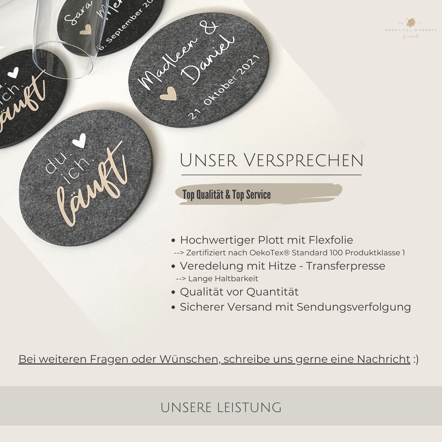 Hochwertige Filzuntersetzer – Personalisierbar für Brautpaar Geschenke