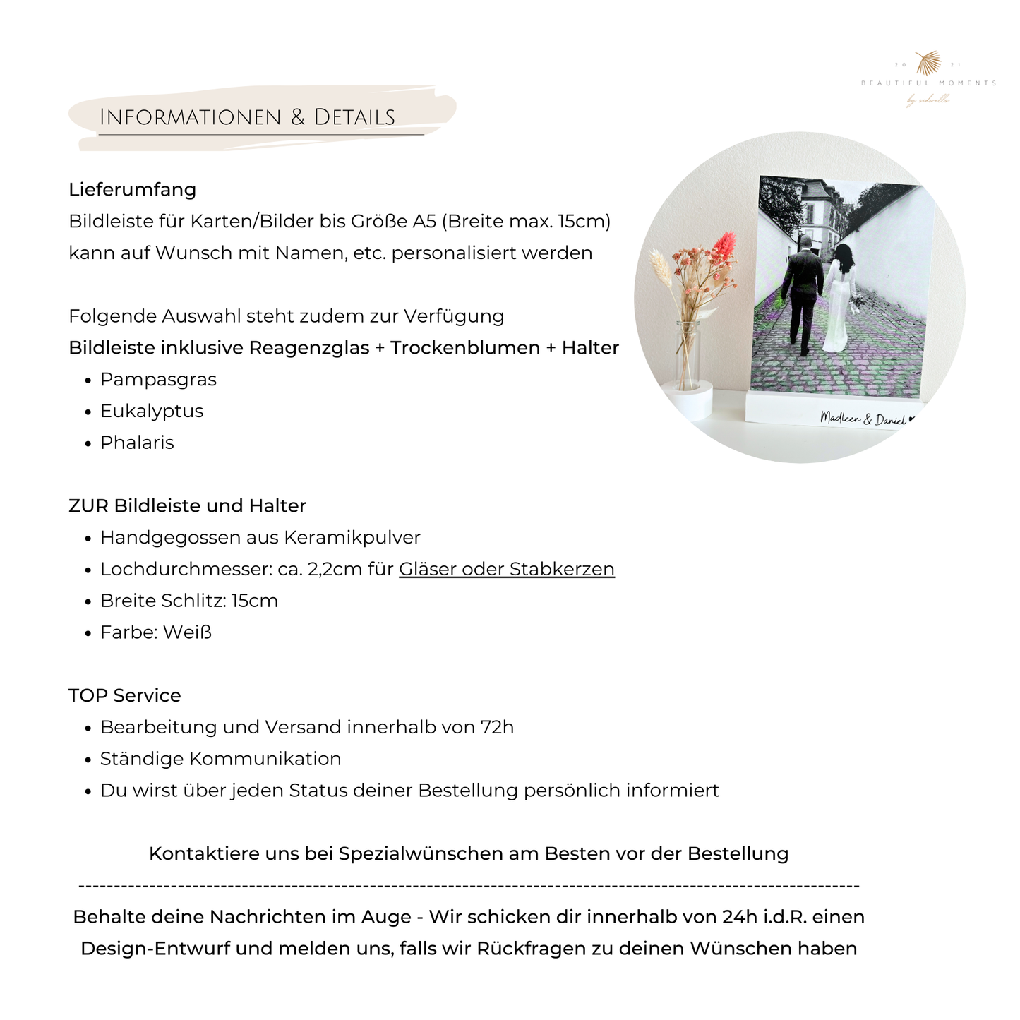 Informationen zu den verschiedenen Designs, zum Druck auf Pergamentpapier oder auch Kraftpapier, Maße und Service