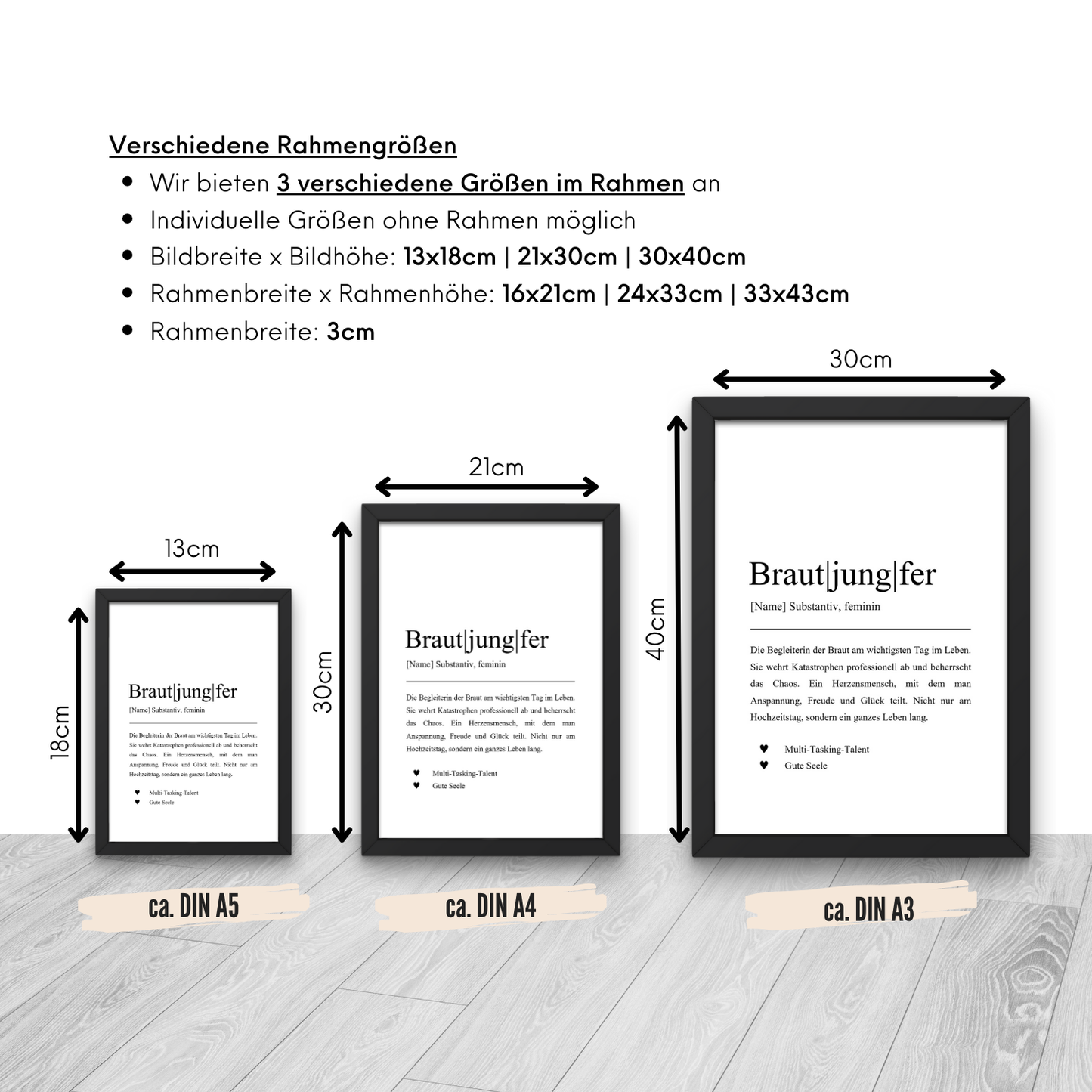 Deko-Idee für Brautjungfern in verschiedenen Größen