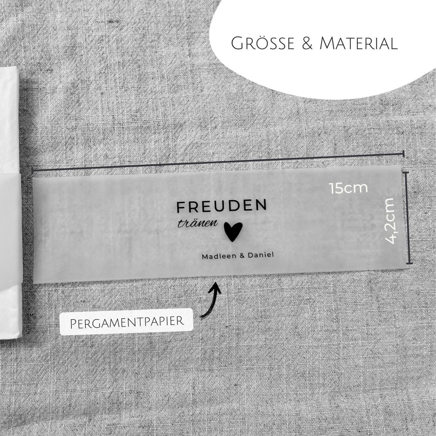 Personalisierte Hochzeitsartikel
- Freudentränen Banderolen für Taschentücher
