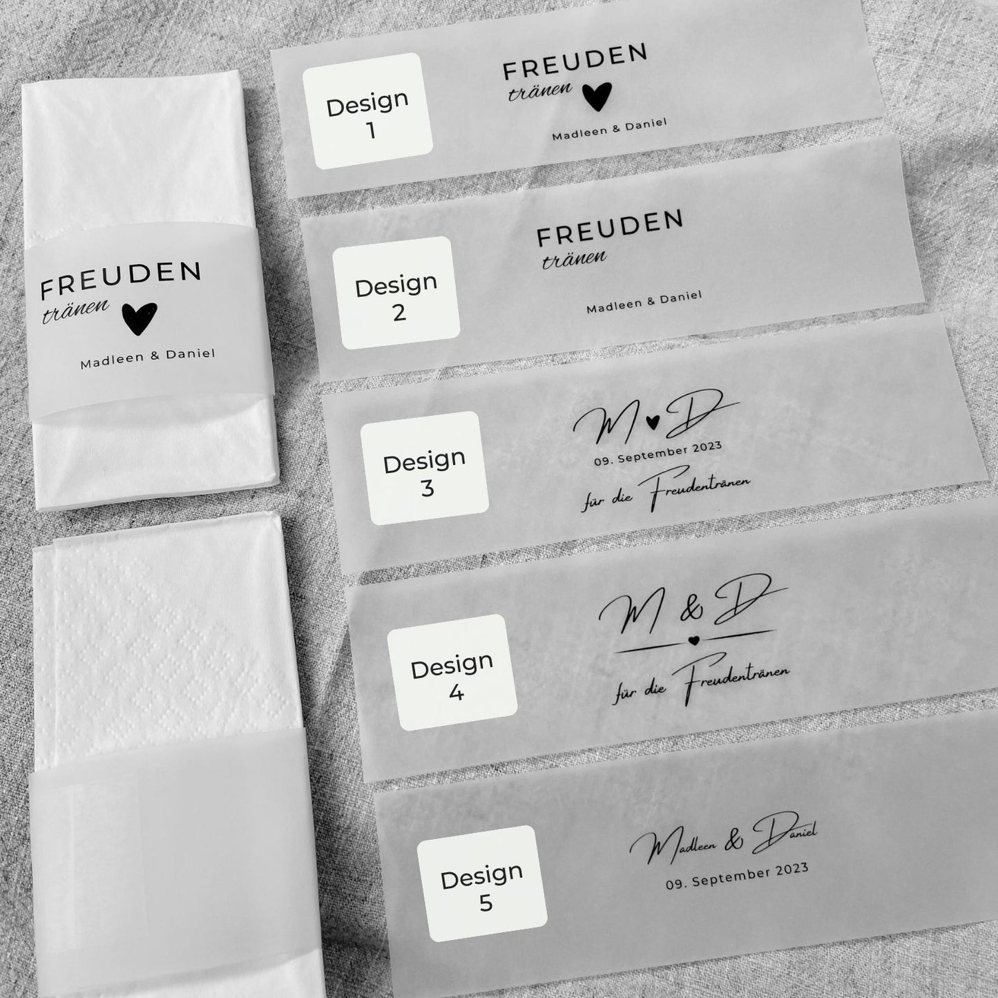 Deko-Idee: Banderolen für Hochzeitstaschentücher