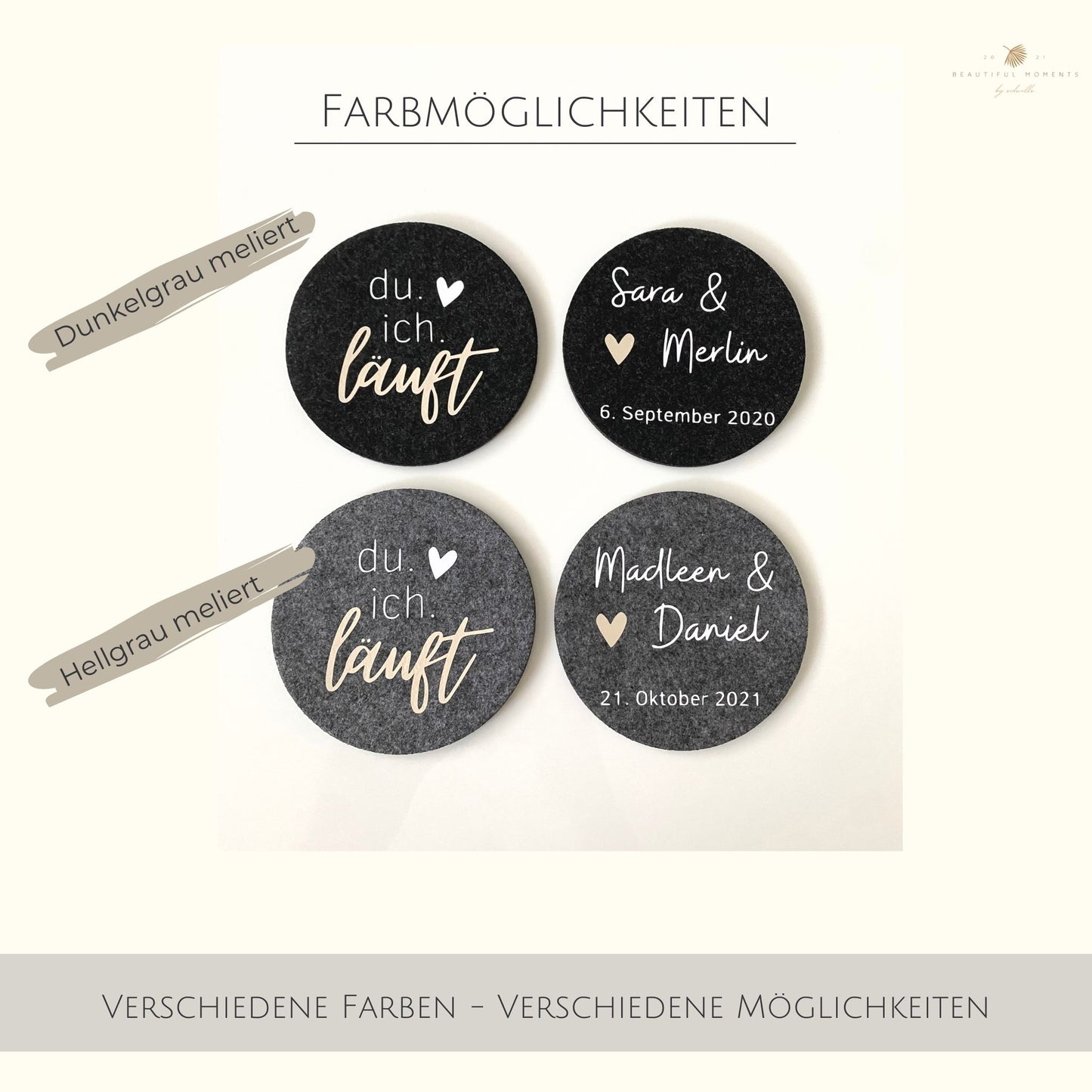 Elegante hellgraue und dunkelgrau Filzuntersetzer
