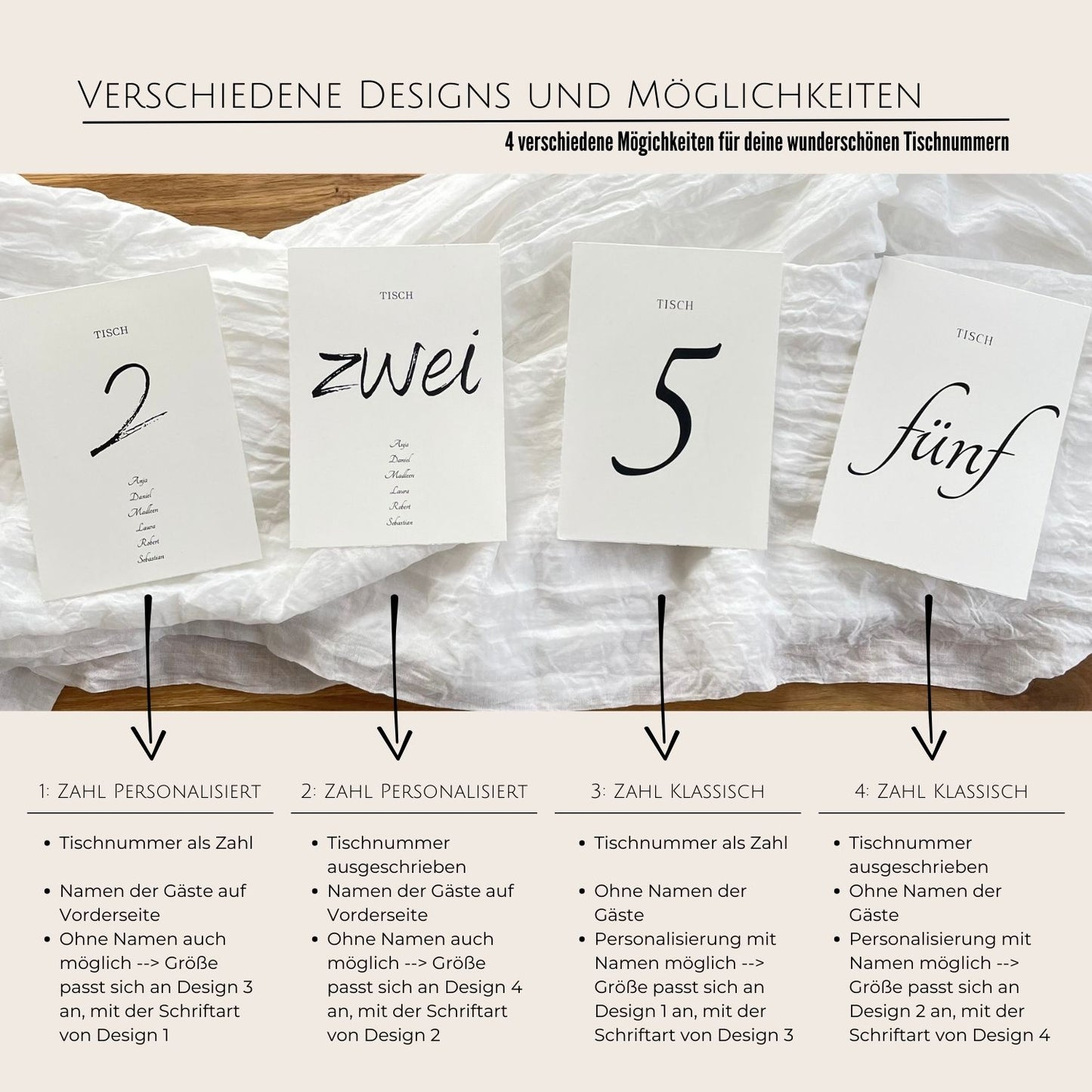 Handgefertigte Hochzeitsdeko-Tischkarten