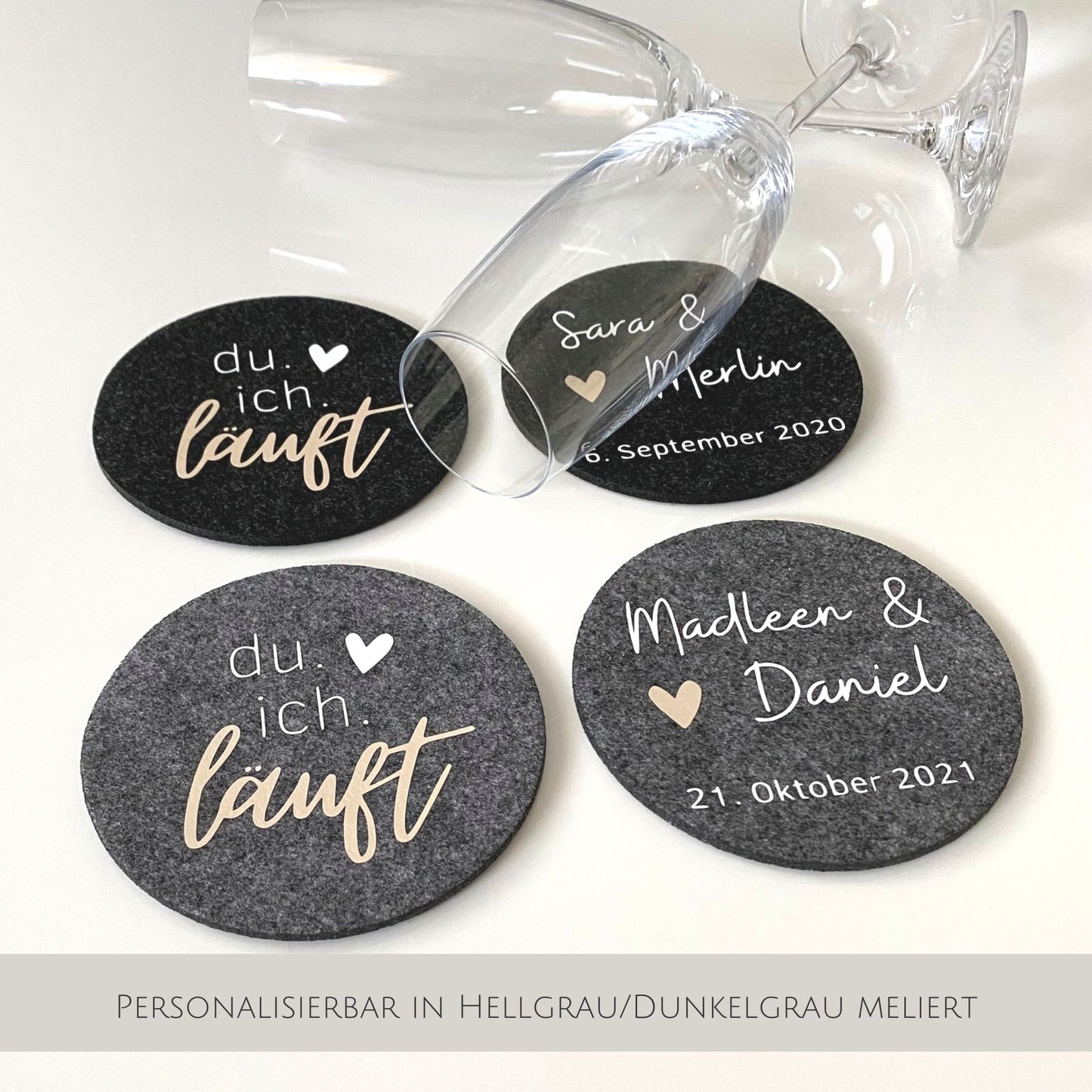 Personalisierte Filzuntersetzer für Hochzeiten