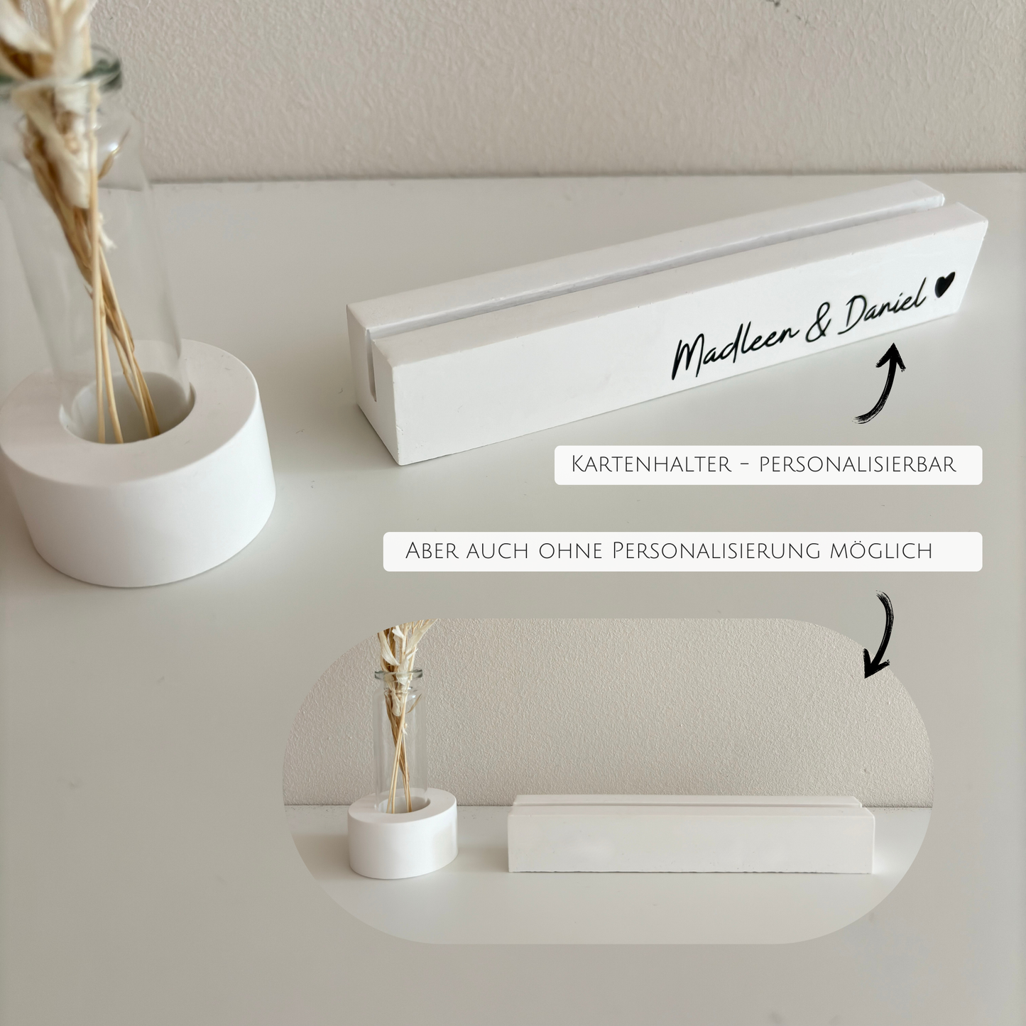 Personalisierte Blumenthalter für Hochzeit