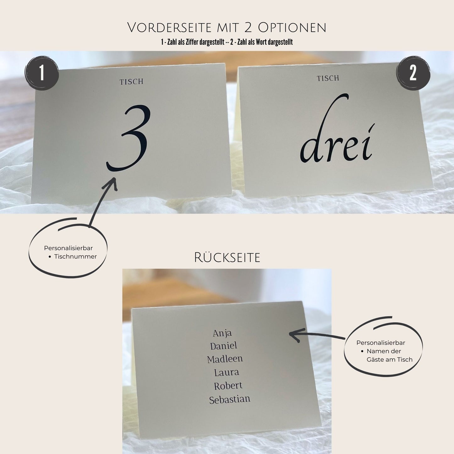 Hochzeitsdeko mit Stil: Tischnummern, die Erinnerungen wecken