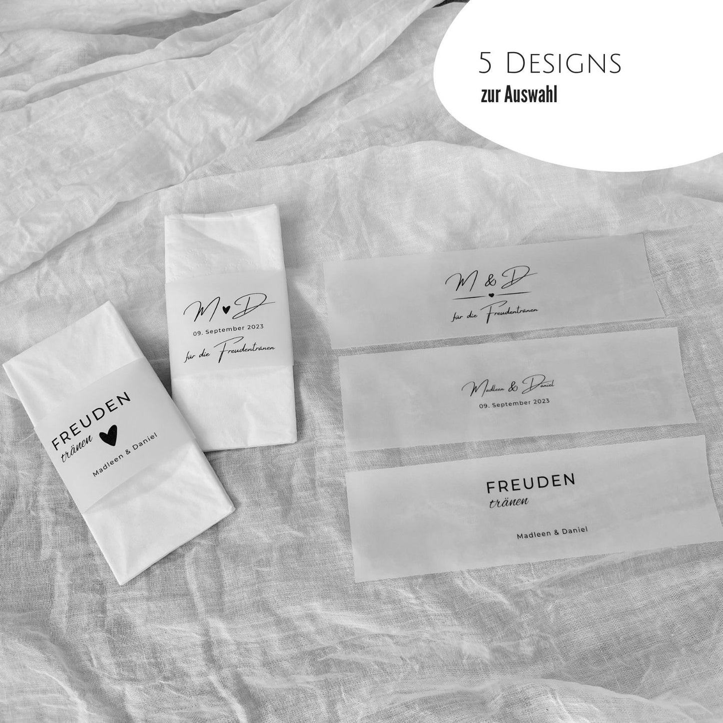 Personalisierte Banderole für Taschentücher zur Hochzeit
