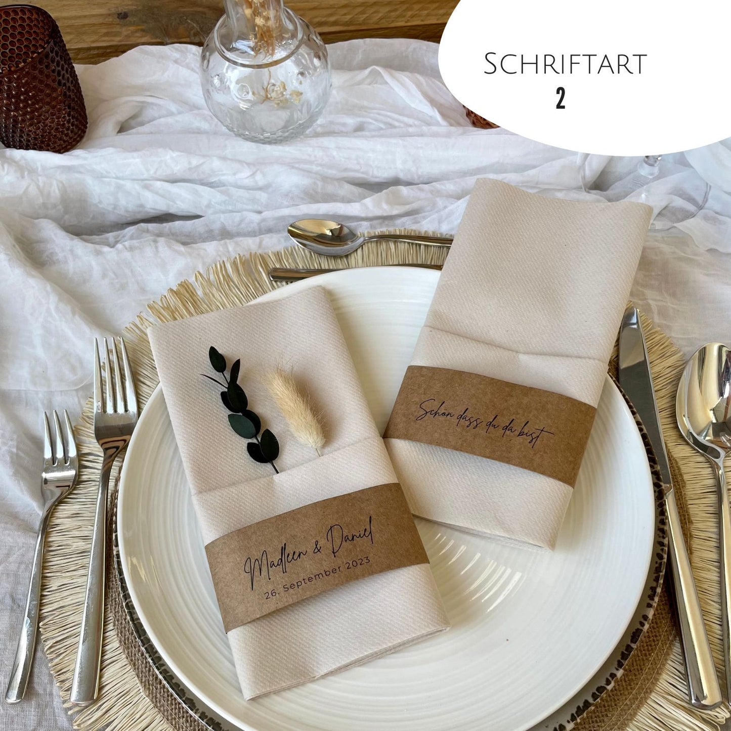 Individuelle Banderolen für Hochzeitstisch