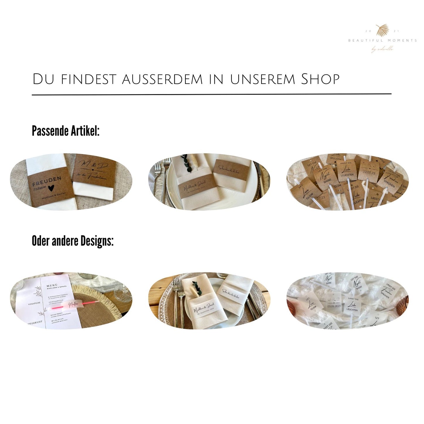 Artikel, die du in unserem Shop finden kannst, wie z.B. Banderolen, Schilder mit Knicklichter, Namenskarten, uvm.