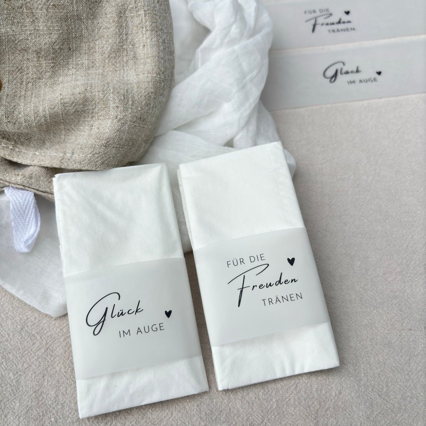 Transparent Banderolen für Hochzeitstaschentücher