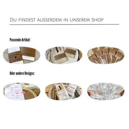 Artikel, die du in unserem Shop finden kannst, wie z.B. Banderolen, Schilder mit Knicklichter, Namenskarten, uvm. 
