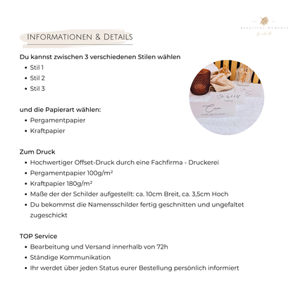 Tischkarten für Namen aus Transparentpapier mit vielfältigen Stil- und Papieroptionen für Hochzeit. Hochwertiger Druck und schneller Versand, perfekte Tischkarten für elegante und personalisierte Tischordnung.