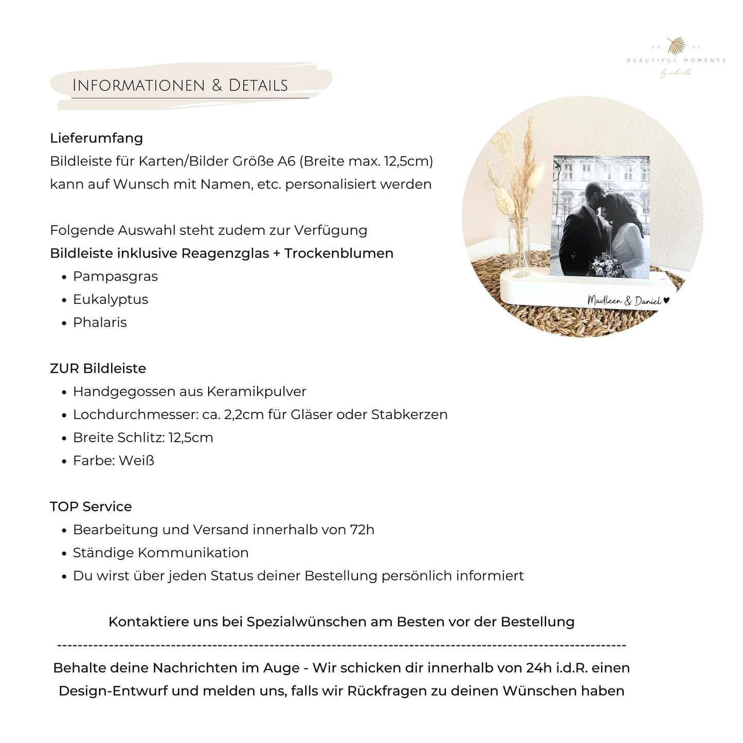 Informationen zu den verschiedenen Designs, zum Material, Lieferumfang, Maße und Service
